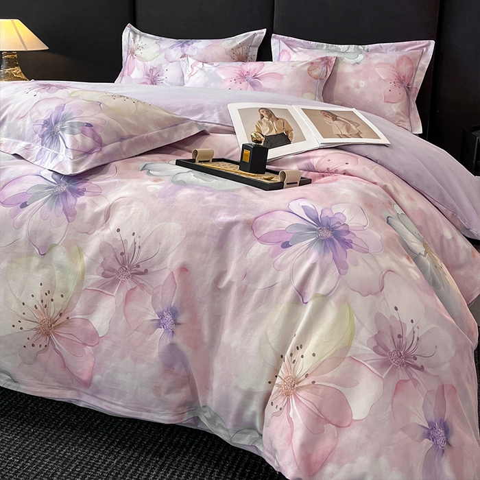 91家纺网 家纺一手货源 找家纺 格里芬 2025全棉加厚磨毛纯棉生态磨毛印花四件套 幻影-紫