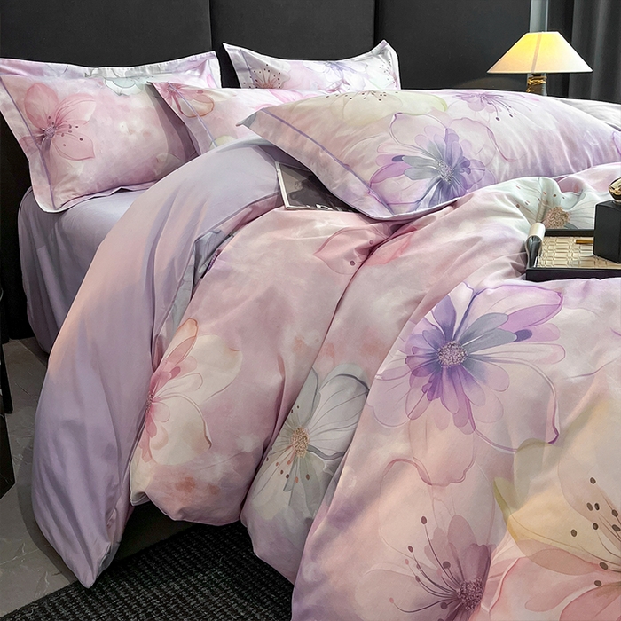 91家纺网 家纺一手货源 找家纺 格里芬 2025全棉加厚磨毛纯棉生态磨毛印花四件套 幻影-紫