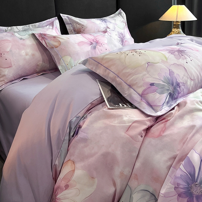 91家纺网 家纺一手货源 找家纺 格里芬 2025全棉加厚磨毛纯棉生态磨毛印花四件套 幻影-紫