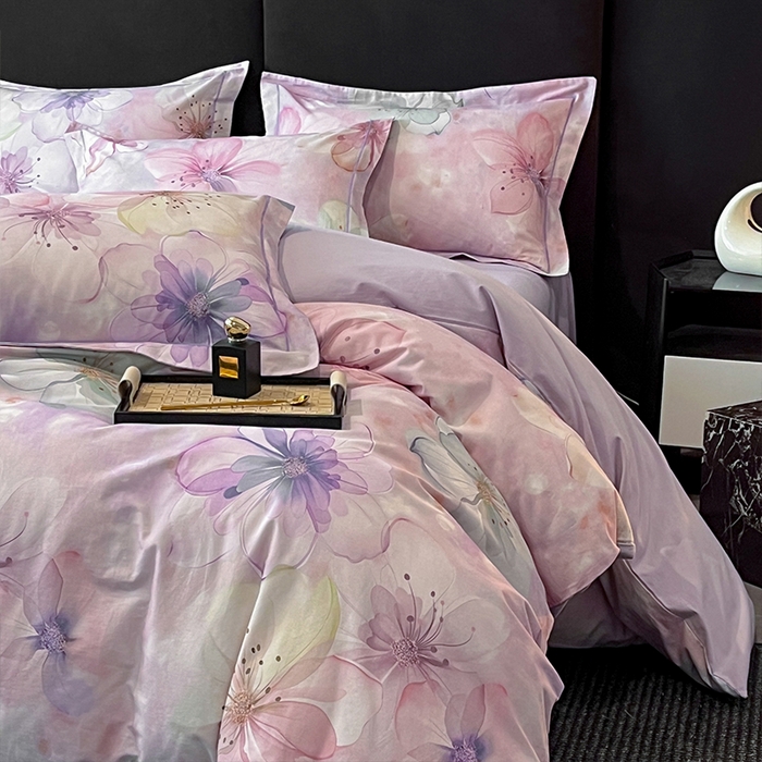 91家纺网 家纺一手货源 找家纺 格里芬 2025全棉加厚磨毛纯棉生态磨毛印花四件套 幻影-紫