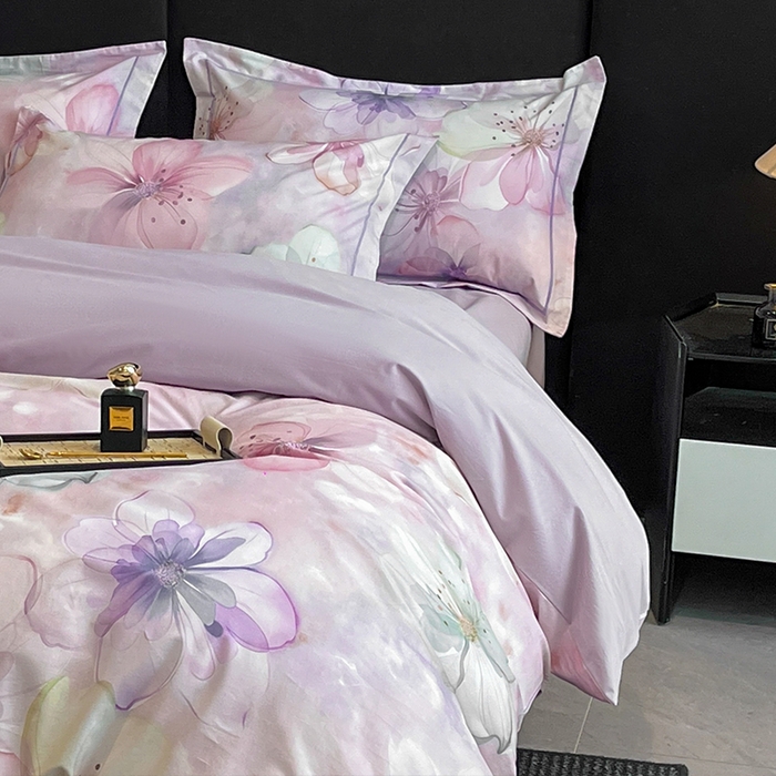 91家纺网 家纺一手货源 找家纺 格里芬 2025全棉加厚磨毛纯棉生态磨毛印花四件套 幻影-紫