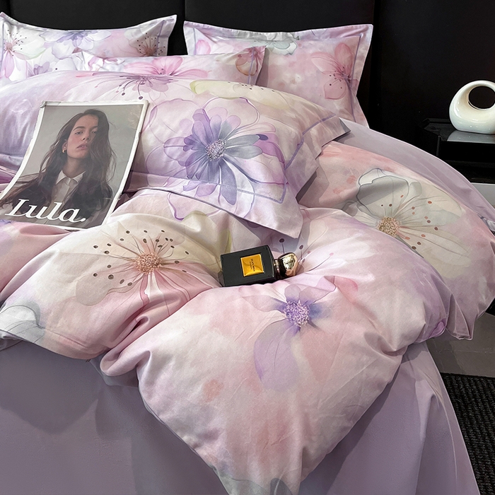 91家纺网 家纺一手货源 找家纺 格里芬 2025全棉加厚磨毛纯棉生态磨毛印花四件套 幻影-紫