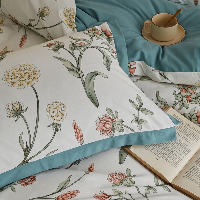 91家纺网 家纺一手货源 找家纺 千朵森 2025新款全棉高定印花磨毛拼角四件套-风格二 春晓