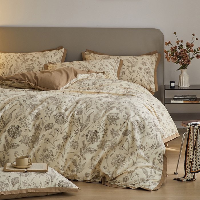 91家纺网 家纺一手货源 找家纺 （总）千朵森 2025新款全棉高定印花磨毛拼角四件套-风格二