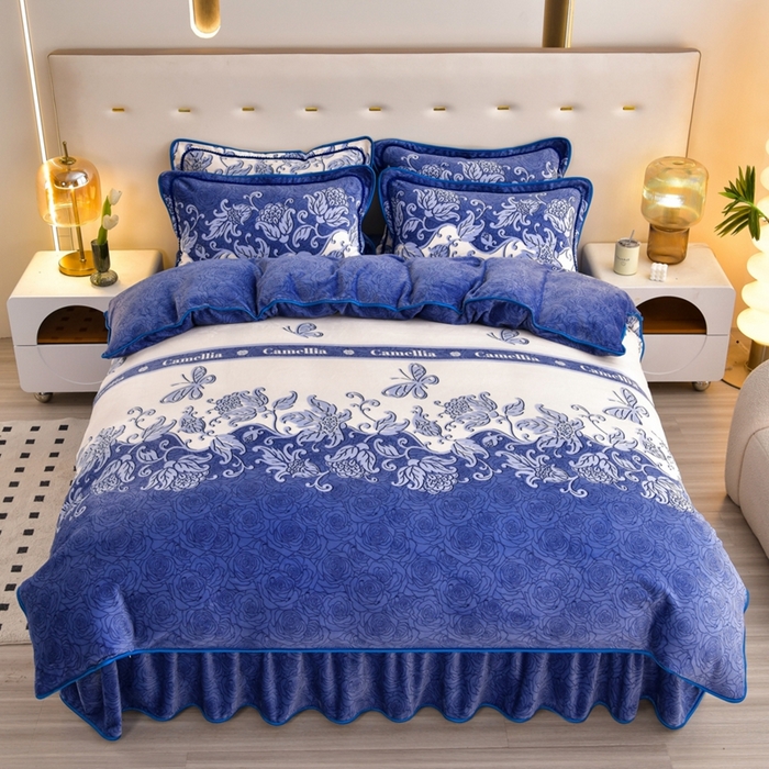 91家纺网 家纺一手货源 找家纺 芯诗曼 2025直播高克重牛奶绒四件套法莱绒金貂貂狐保暖单被套 琉璃花开