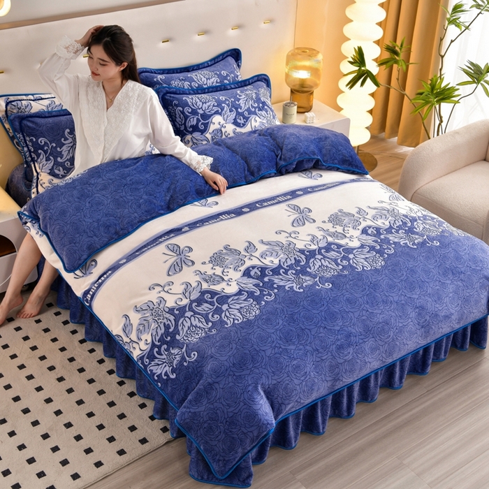 91家纺网 家纺一手货源 找家纺 芯诗曼 2025直播高克重牛奶绒四件套法莱绒金貂貂狐保暖单被套 琉璃花开