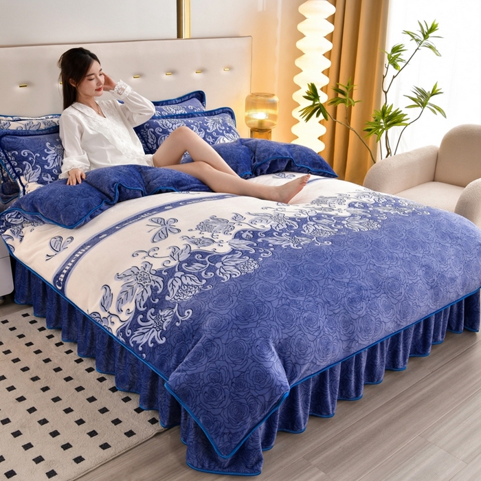 91家纺网 家纺一手货源 找家纺 芯诗曼 2025直播高克重牛奶绒四件套法莱绒金貂貂狐保暖单被套 琉璃花开