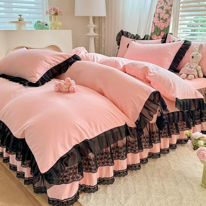 91家纺网 家纺一手货源 找家纺 唐人居 2025新款韩式花边亲肤四件套--相遇系列 相遇-奶油粉