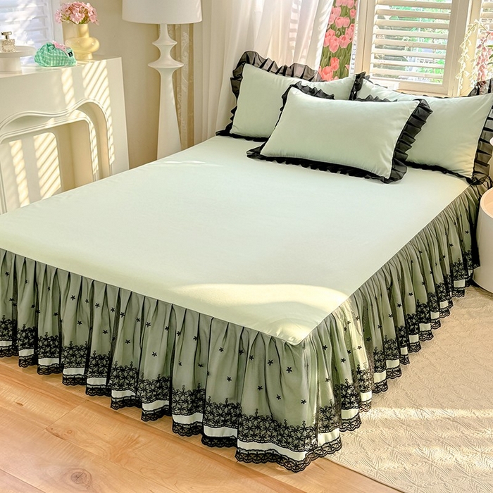 91家纺网 家纺一手货源 找家纺 唐人居 2025新款韩式花边亲肤四件套--相遇系列 相遇-繁星绿