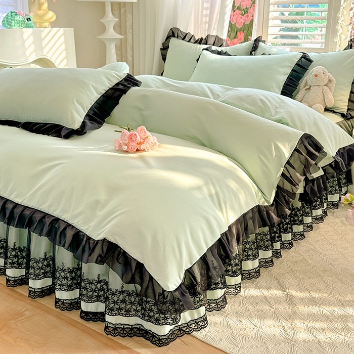 91家纺网 家纺一手货源 找家纺 唐人居 2025新款韩式花边亲肤四件套--相遇系列 相遇-繁星绿