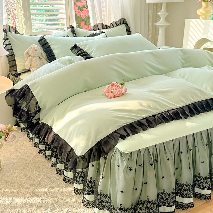 91家纺网 家纺一手货源 找家纺 唐人居 2025新款韩式花边亲肤四件套--相遇系列 相遇-繁星绿