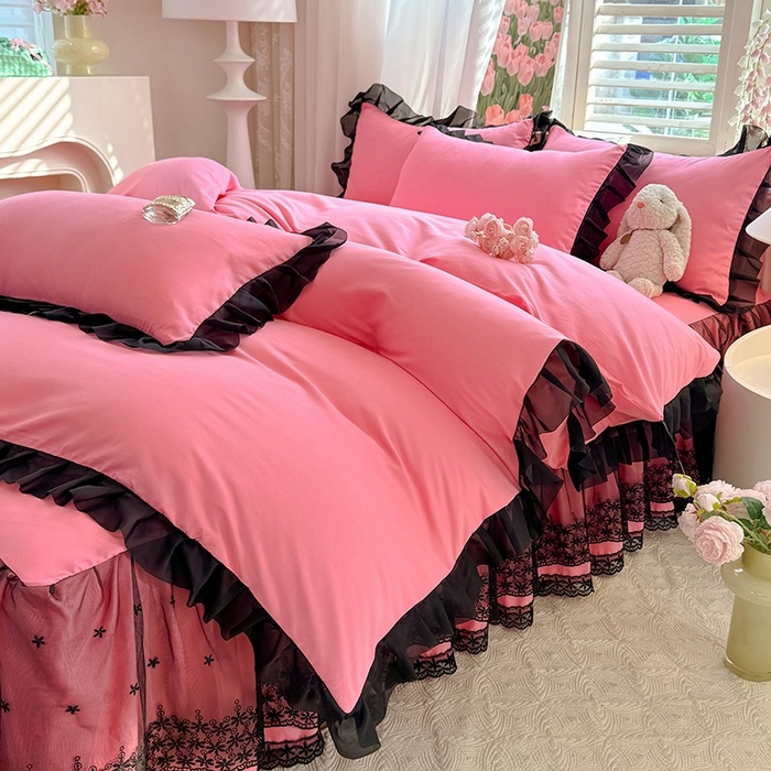 唐人居 2025新款韩式花边亲肤四件套--相遇系列 相遇-玫红