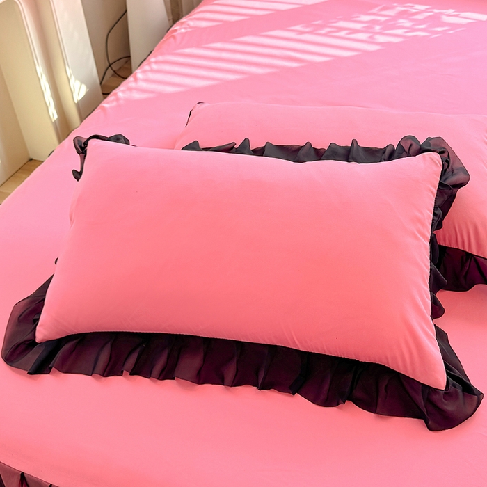 91家纺网 家纺一手货源 找家纺 唐人居 2025新款韩式花边亲肤四件套--相遇系列 相遇-玫红