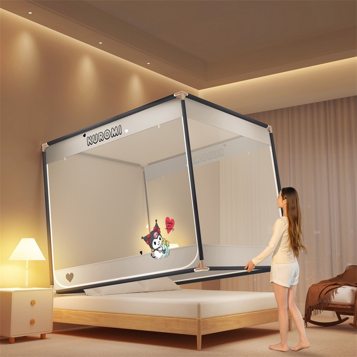 91家纺网 家纺一手货源 找家纺 佳梦家纺 2025新款三丽鸥坐床蚊帐 库洛米灰