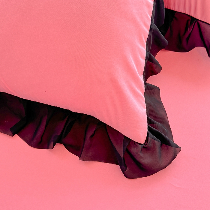 91家纺网 家纺一手货源 找家纺 唐人居 2025新款韩式花边亲肤四件套--相遇系列 相遇-玫红