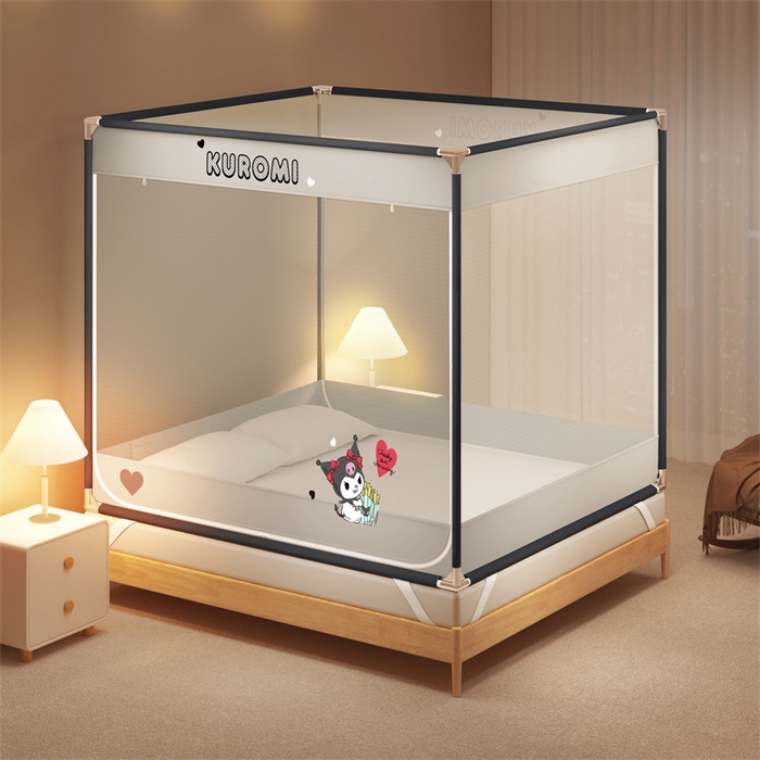 91家纺网 家纺一手货源 找家纺 佳梦家纺 2025新款三丽鸥坐床蚊帐 库洛米灰