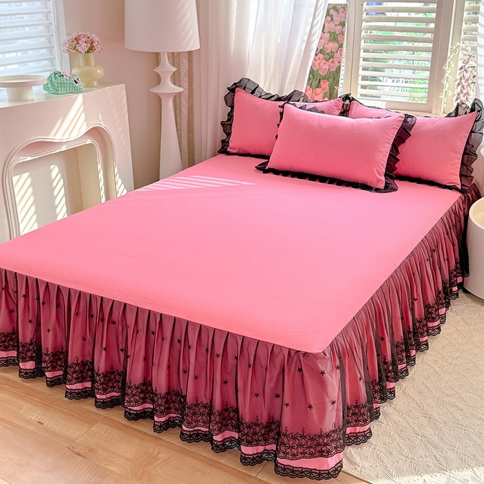 91家纺网 家纺一手货源 找家纺 唐人居 2025新款韩式花边亲肤四件套--相遇系列 相遇-玫红