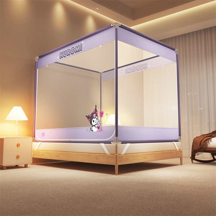 91家纺网 家纺一手货源 找家纺 佳梦家纺 2025新款三丽鸥坐床蚊帐 库洛米紫