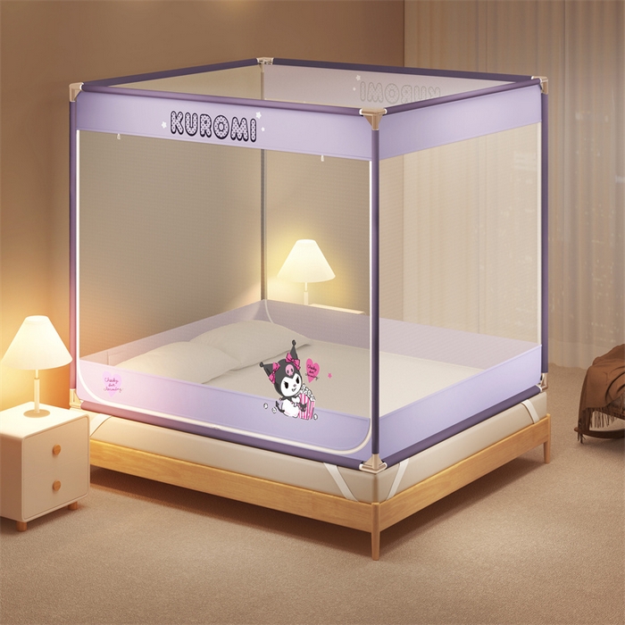 91家纺网 家纺一手货源 找家纺 佳梦家纺 2025新款三丽鸥坐床蚊帐 库洛米紫