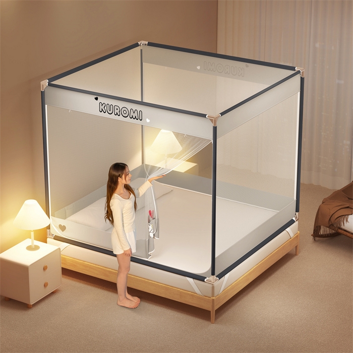 91家纺网 家纺一手货源 找家纺 佳梦家纺 2025新款三丽鸥坐床蚊帐 库洛米灰