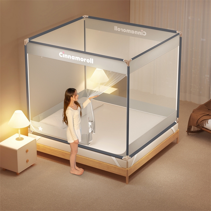 91家纺网 家纺一手货源 找家纺 佳梦家纺 2025新款三丽鸥坐床蚊帐 奶茶玉桂-灰