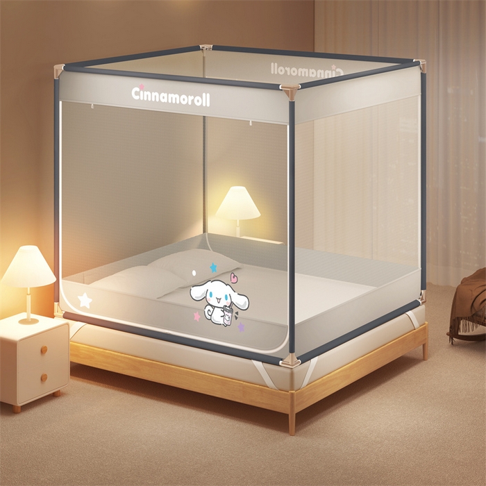 91家纺网 家纺一手货源 找家纺 佳梦家纺 2025新款三丽鸥坐床蚊帐 奶茶玉桂-灰