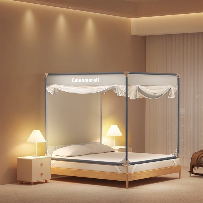 91家纺网 家纺一手货源 找家纺 佳梦家纺 2025新款三丽鸥坐床蚊帐 奶茶玉桂-灰