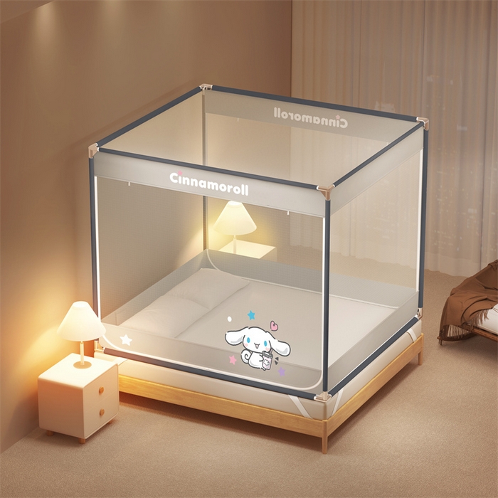 91家纺网 家纺一手货源 找家纺 佳梦家纺 2025新款三丽鸥坐床蚊帐 奶茶玉桂-灰