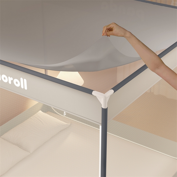 91家纺网 家纺一手货源 找家纺 佳梦家纺 2025新款三丽鸥坐床蚊帐 奶茶玉桂-灰