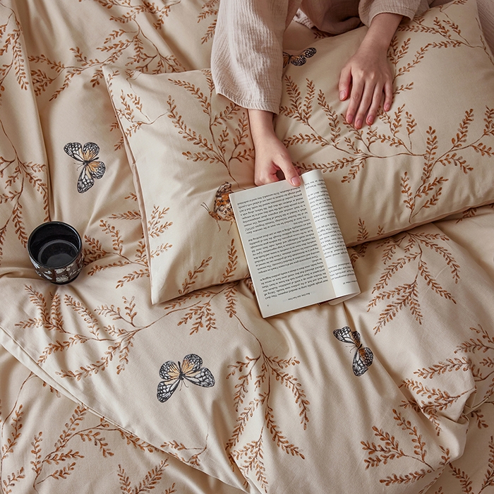 91家纺网 家纺一手货源 找家纺 千朵森 2025新款全棉高密陶瓷磨毛印花四件套 沐梦