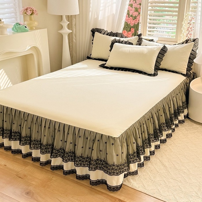 91家纺网 家纺一手货源 找家纺 唐人居 2025新款韩式花边亲肤四件套--相遇系列 相遇-奶昔白