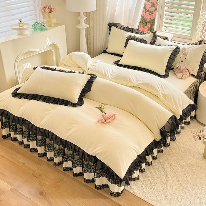 91家纺网 家纺一手货源 找家纺 唐人居 2025新款韩式花边亲肤四件套--相遇系列 相遇-奶昔白