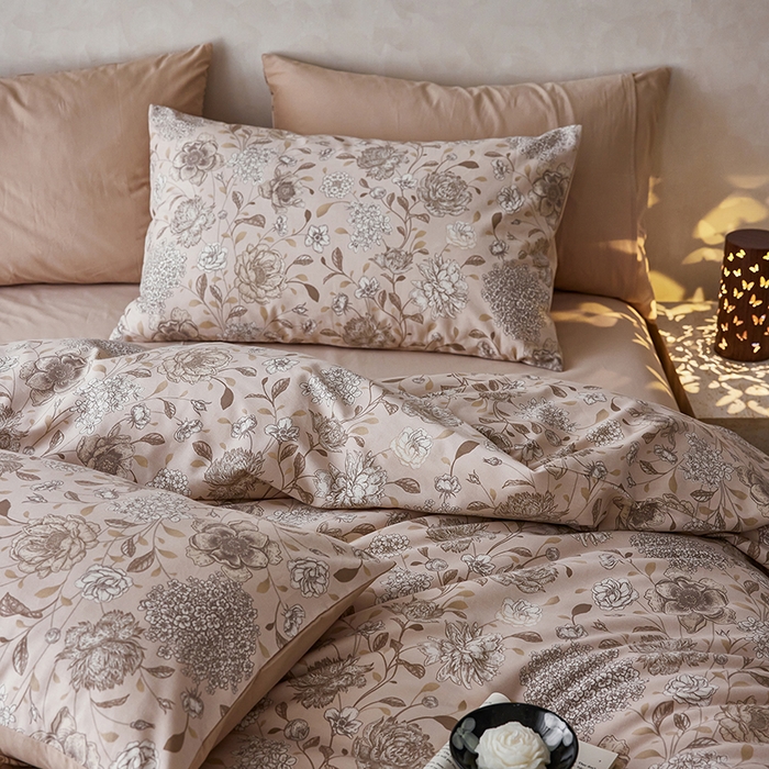 91家纺网 家纺一手货源 找家纺 千朵森 2025新款全棉高密陶瓷磨毛印花四件套 花颜