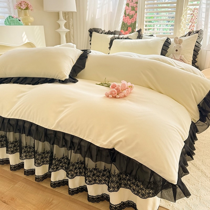 91家纺网 家纺一手货源 找家纺 唐人居 2025新款韩式花边亲肤四件套--相遇系列 相遇-奶昔白