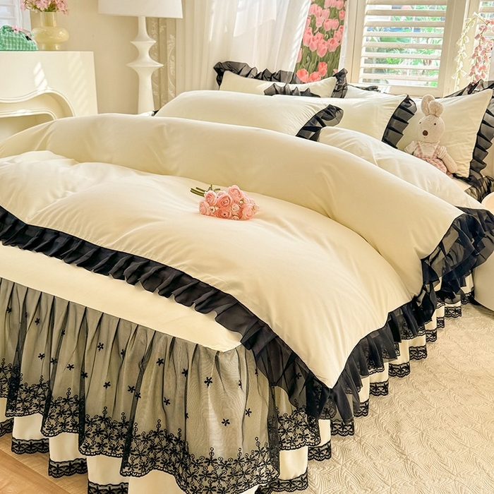 91家纺网 家纺一手货源 找家纺 唐人居 2025新款韩式花边亲肤四件套--相遇系列 相遇-奶昔白