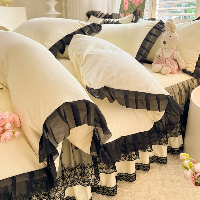 91家纺网 家纺一手货源 找家纺 唐人居 2025新款韩式花边亲肤四件套--相遇系列 相遇-奶昔白