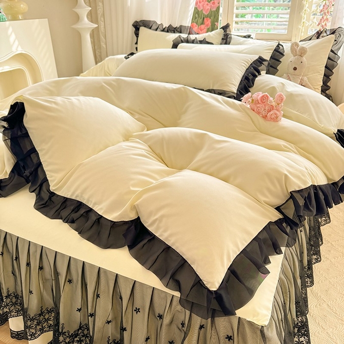 91家纺网 家纺一手货源 找家纺 唐人居 2025新款韩式花边亲肤四件套--相遇系列 相遇-奶昔白