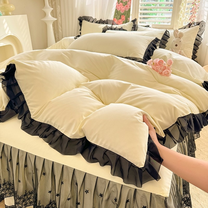 91家纺网 家纺一手货源 找家纺 唐人居 2025新款韩式花边亲肤四件套--相遇系列 相遇-奶昔白