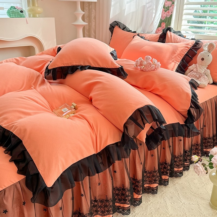 唐人居 2025新款韩式花边亲肤四件套--相遇系列 相遇-暖橘