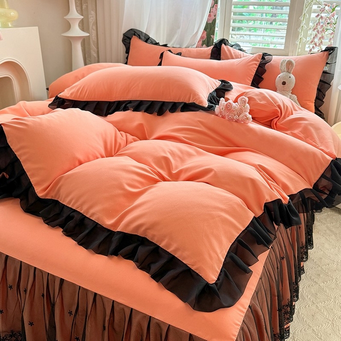 91家纺网 家纺一手货源 找家纺 唐人居 2025新款韩式花边亲肤四件套--相遇系列 相遇-暖橘