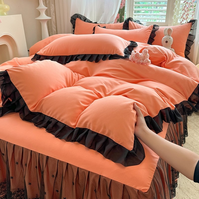 91家纺网 家纺一手货源 找家纺 唐人居 2025新款韩式花边亲肤四件套--相遇系列 相遇-暖橘