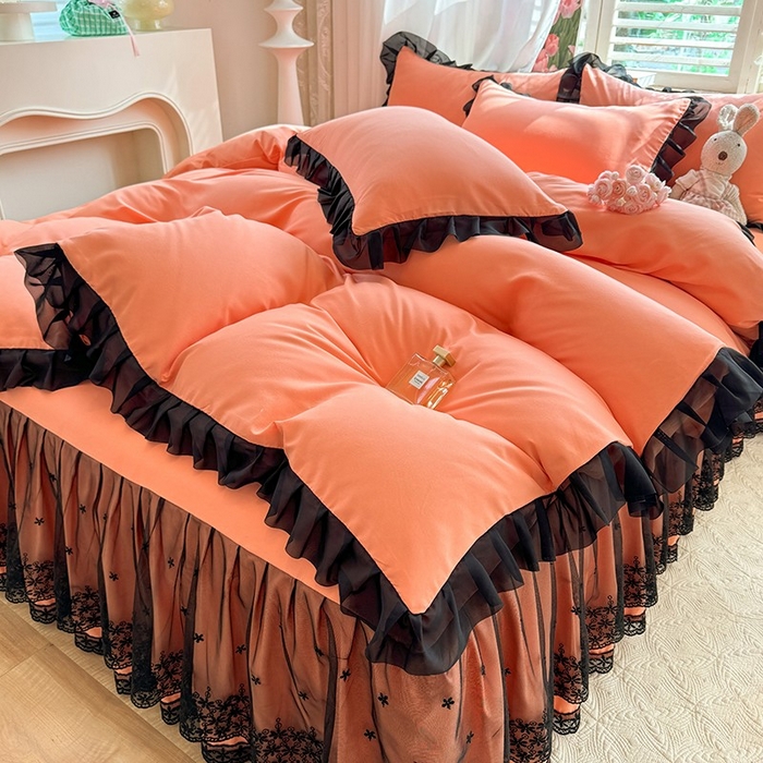 91家纺网 家纺一手货源 找家纺 唐人居 2025新款韩式花边亲肤四件套--相遇系列 相遇-暖橘