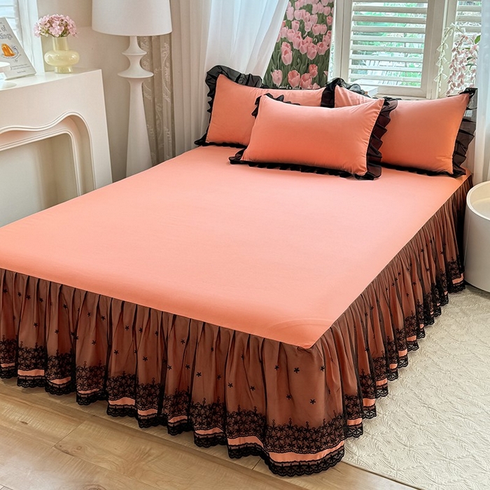 91家纺网 家纺一手货源 找家纺 唐人居 2025新款韩式花边亲肤四件套--相遇系列 相遇-暖橘