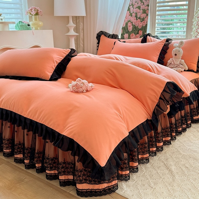 91家纺网 家纺一手货源 找家纺 唐人居 2025新款韩式花边亲肤四件套--相遇系列 相遇-暖橘