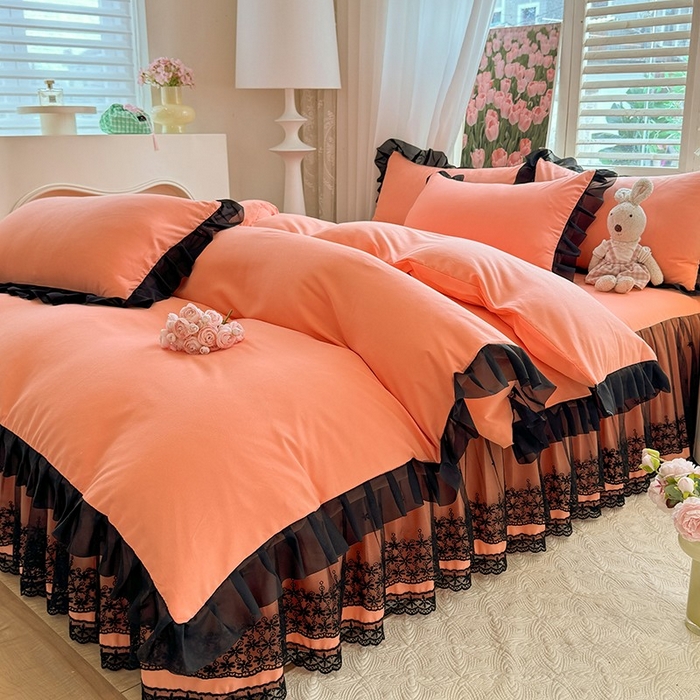 91家纺网 家纺一手货源 找家纺 唐人居 2025新款韩式花边亲肤四件套--相遇系列 相遇-暖橘