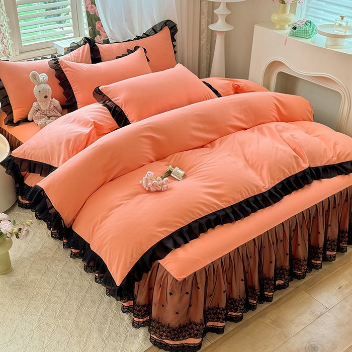 91家纺网 家纺一手货源 找家纺 唐人居 2025新款韩式花边亲肤四件套--相遇系列 相遇-暖橘