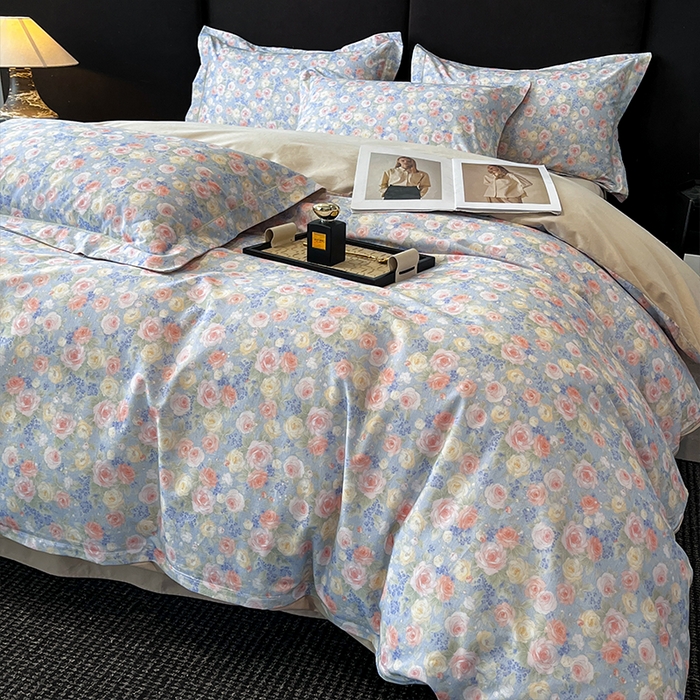 91家纺网 家纺一手货源 找家纺 格里芬 2025全棉加厚磨毛纯棉生态磨毛印花四件套 浪漫花海-绿