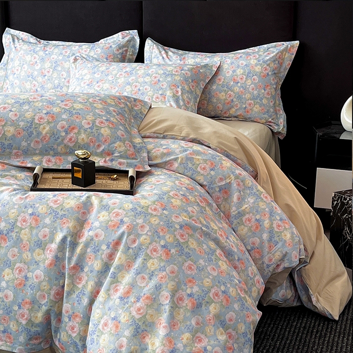 91家纺网 家纺一手货源 找家纺 格里芬 2025全棉加厚磨毛纯棉生态磨毛印花四件套 浪漫花海-绿