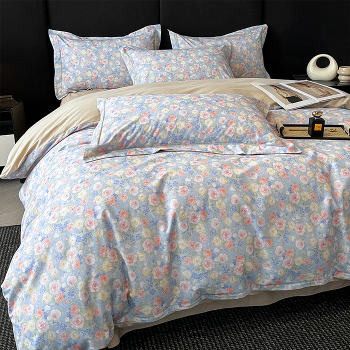 91家纺网 家纺一手货源 找家纺 格里芬 2025全棉加厚磨毛纯棉生态磨毛印花四件套 浪漫花海-绿