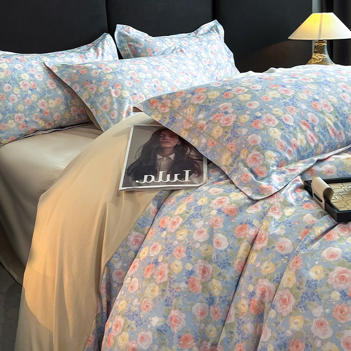 91家纺网 家纺一手货源 找家纺 格里芬 2025全棉加厚磨毛纯棉生态磨毛印花四件套 浪漫花海-绿